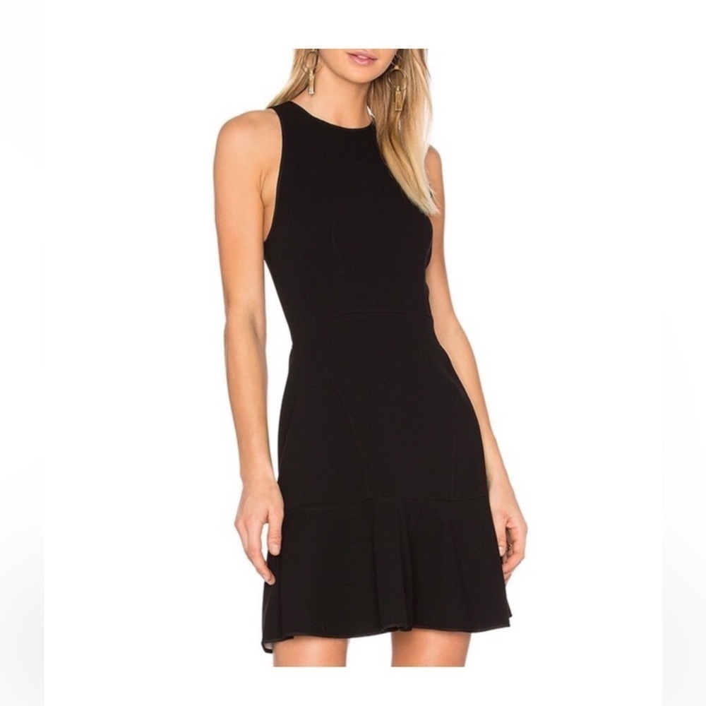 Theory NWOT Felicitina Black Bonded Crepe Sleeveless Dress SZ 0 Mini Ruf…
